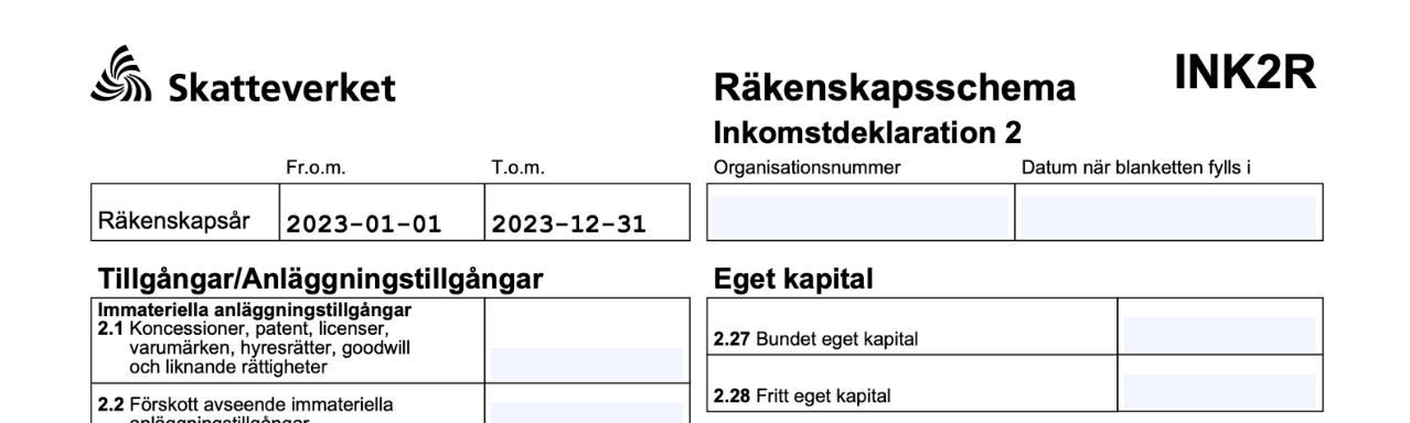 INK2R Inkomstdeklaration 2 sidhuvud