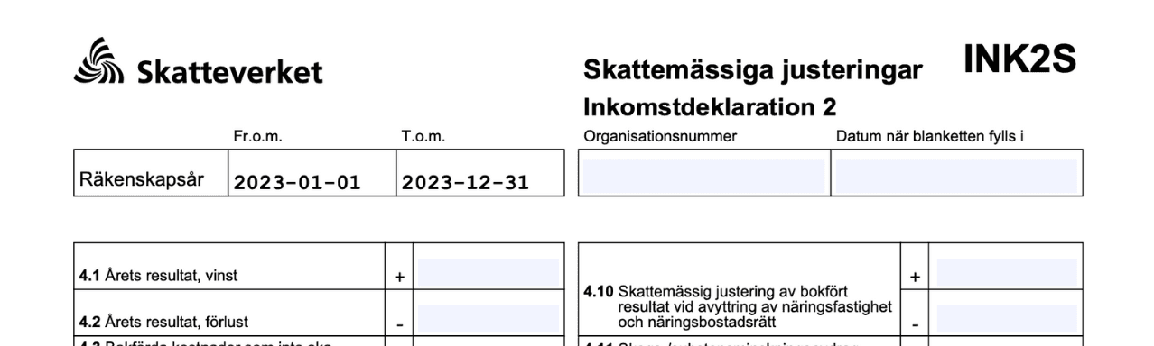 Sidhuvud Inkomstdeklaration 2 INK2S